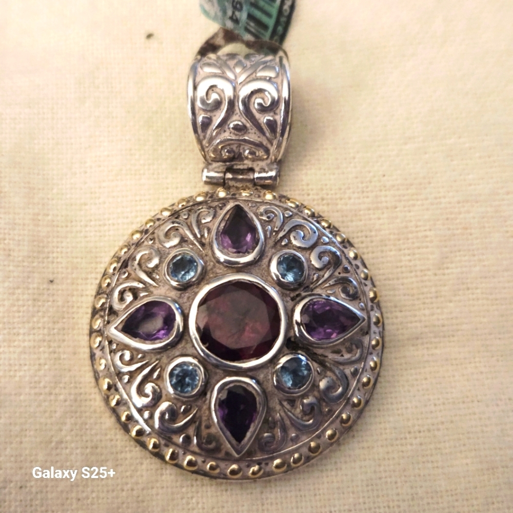 Multi Gemstone 18K Stamped Sterling Silver Pendant